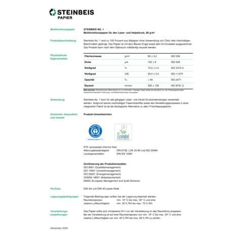 Carta per fotocopie riciclata Steinbeis n° 1 formato A4 80 g/m² risma da 500 fogli